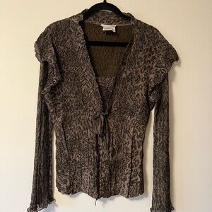 Brown Textured Long Sleeve Top